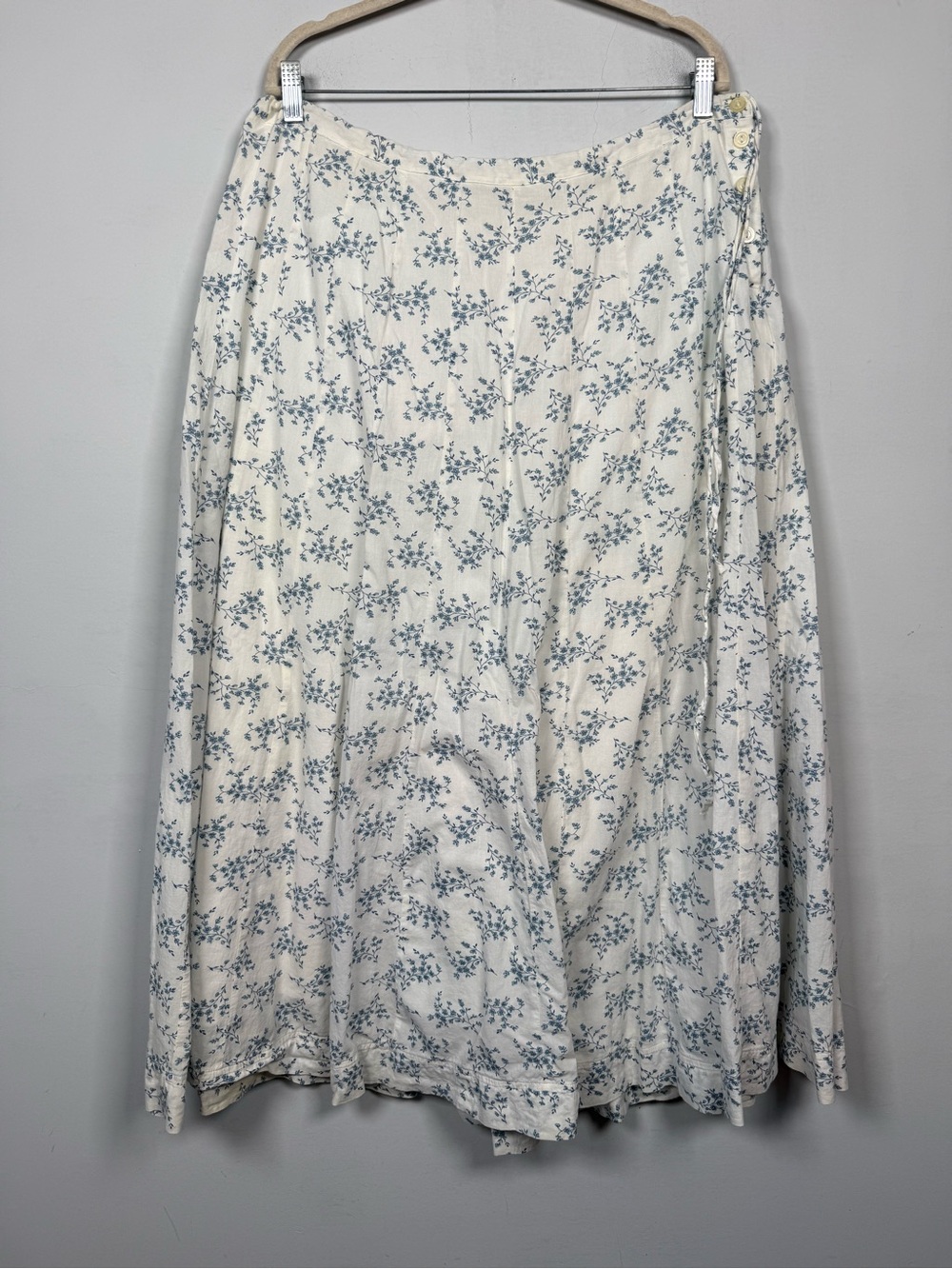 GAP Cream A-Line Maxi Skirt Blue Floral Print Button Drawstring Waist Sz 16